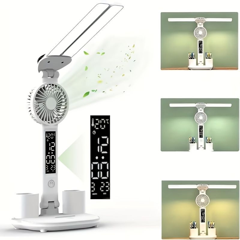 LED Desk Lamp with Cooling Fan and Pen Holders