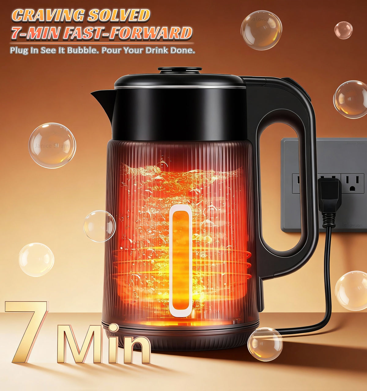 1000W Electric Kettle 1.7L Water Boiler 304 Stainless Steel Double Wall Auto Shut Off
