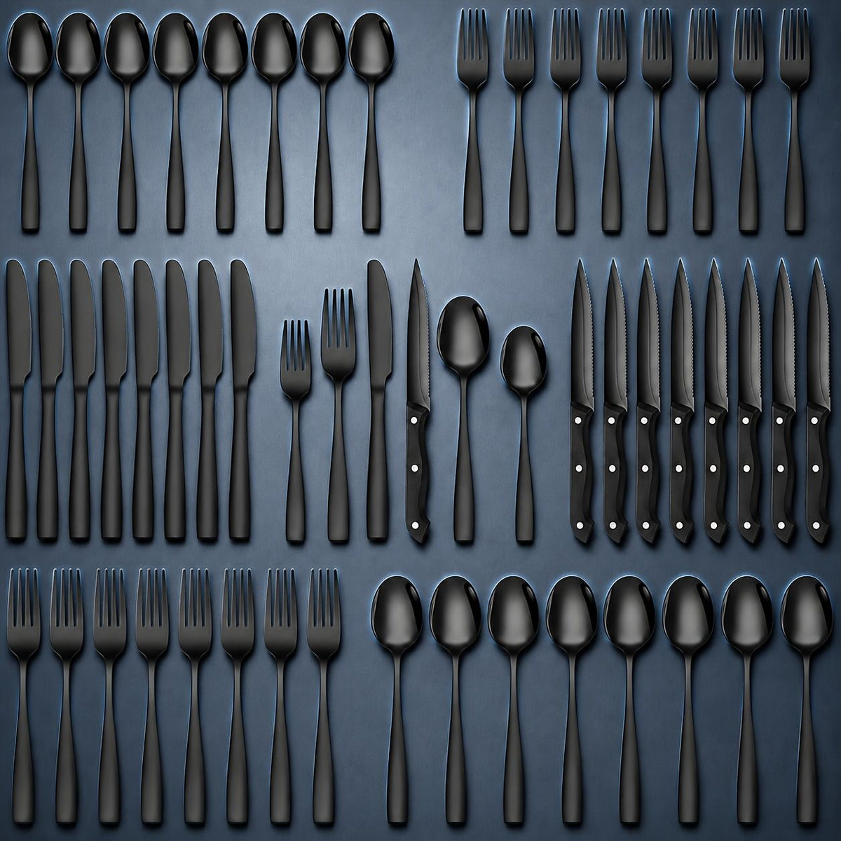 48-Piece Black Stainless Steel Flatware Set with Steak Knives