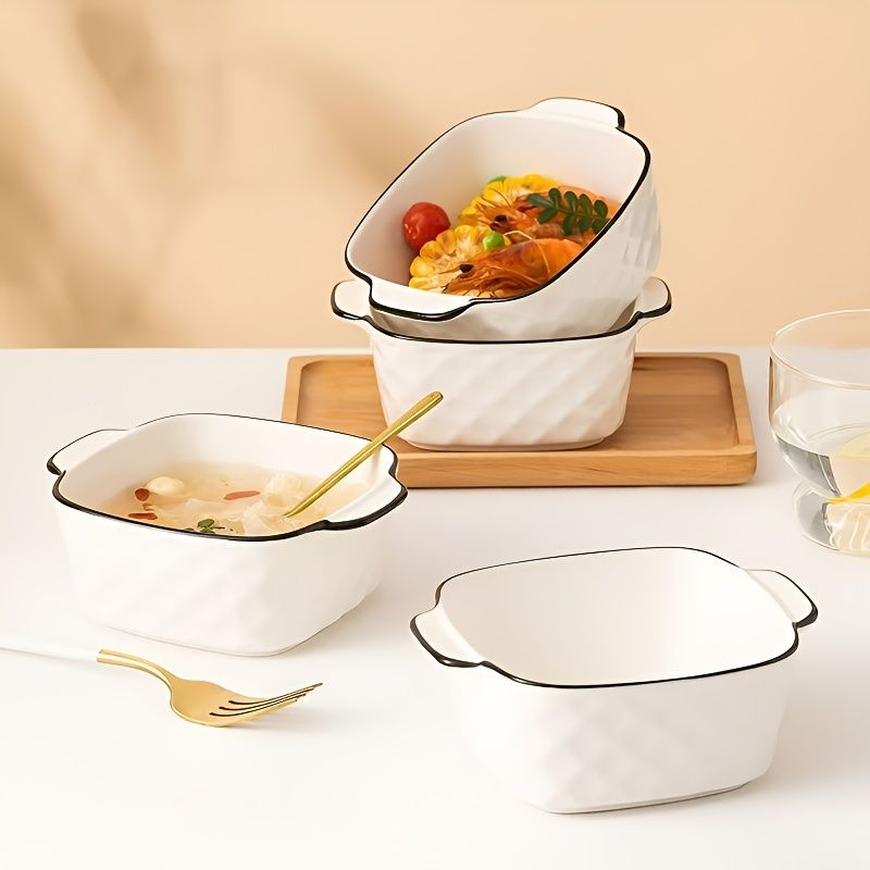Square Ceramic Baking Dishes Set of 3 with Handles