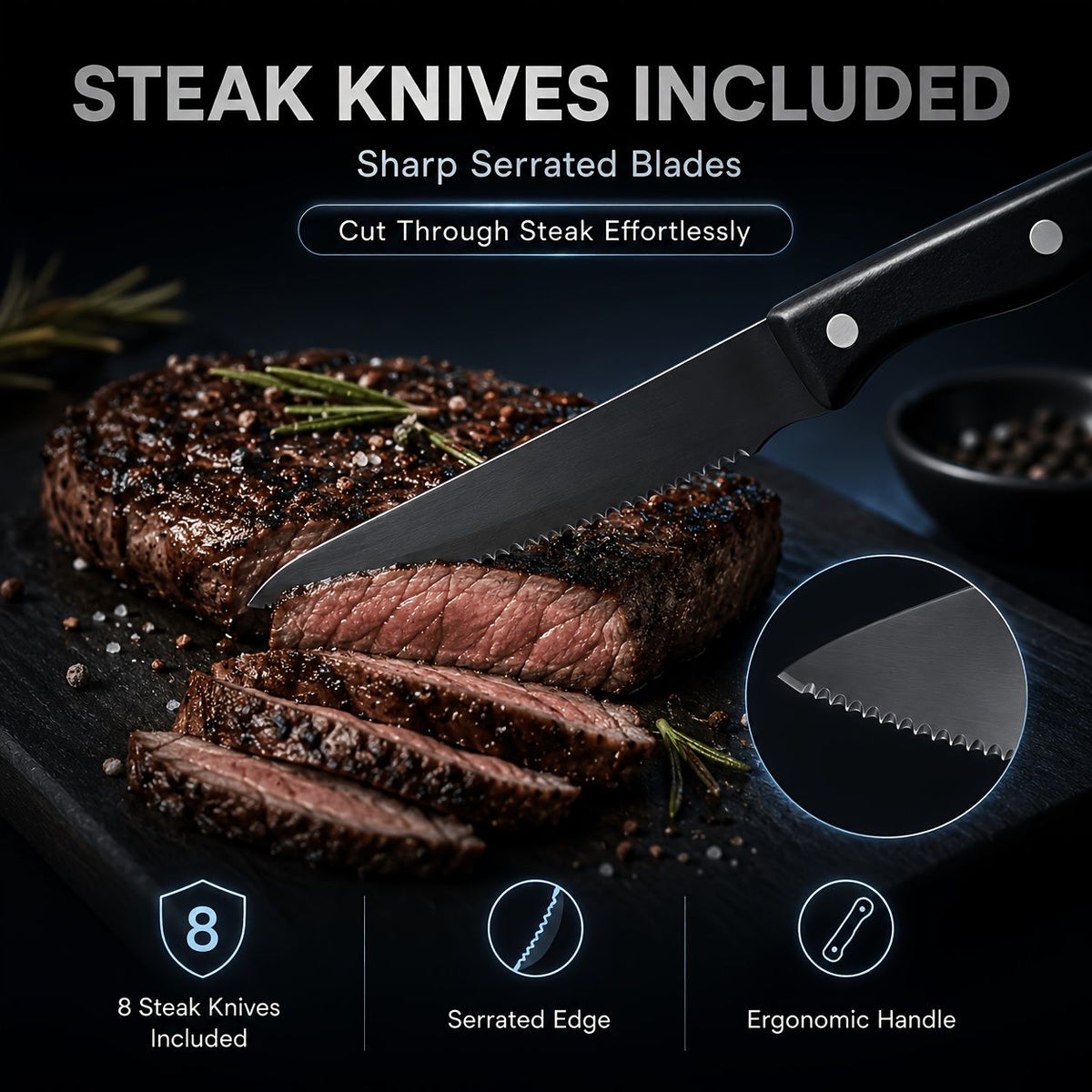 48-Piece Black Stainless Steel Flatware Set with Steak Knives