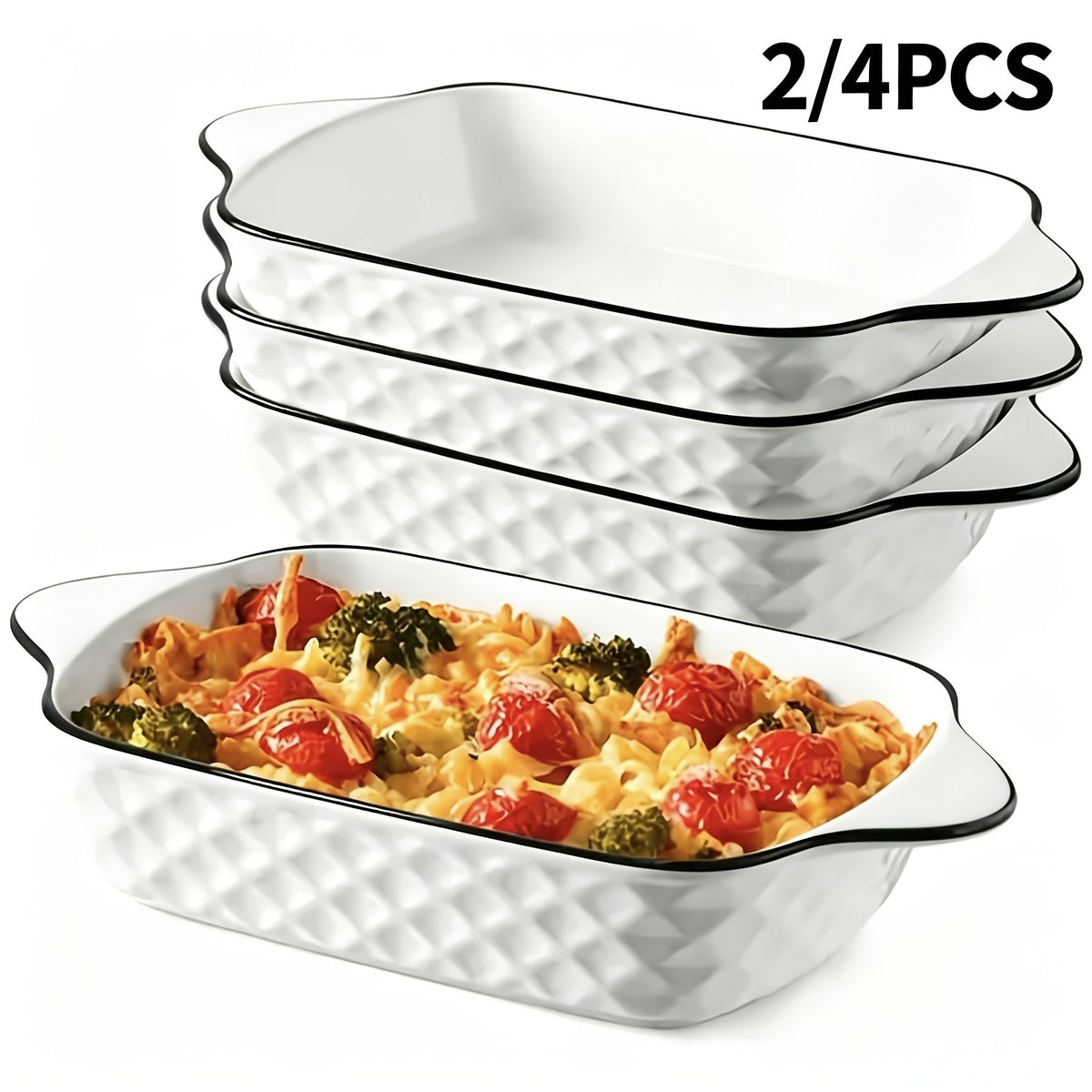 Rectangular Ceramic Baking Dishes Diamond Pattern