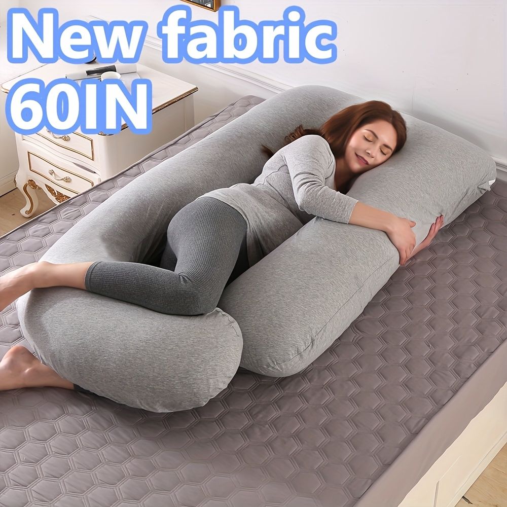 60 Inch J-Shaped Full Body Maternity Pillow with Velvet Pillowcase