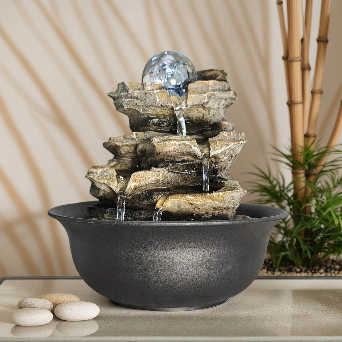 Rock Tabletop Indoor Fountain with LED Lights