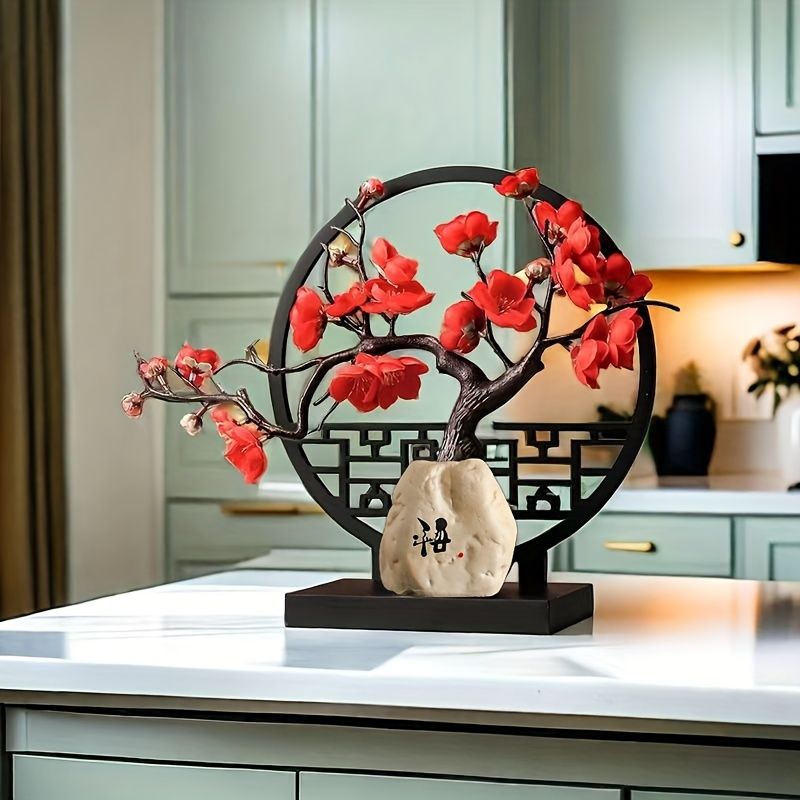 Artificial Plum Blossom Bonsai with Vase and Screen Base