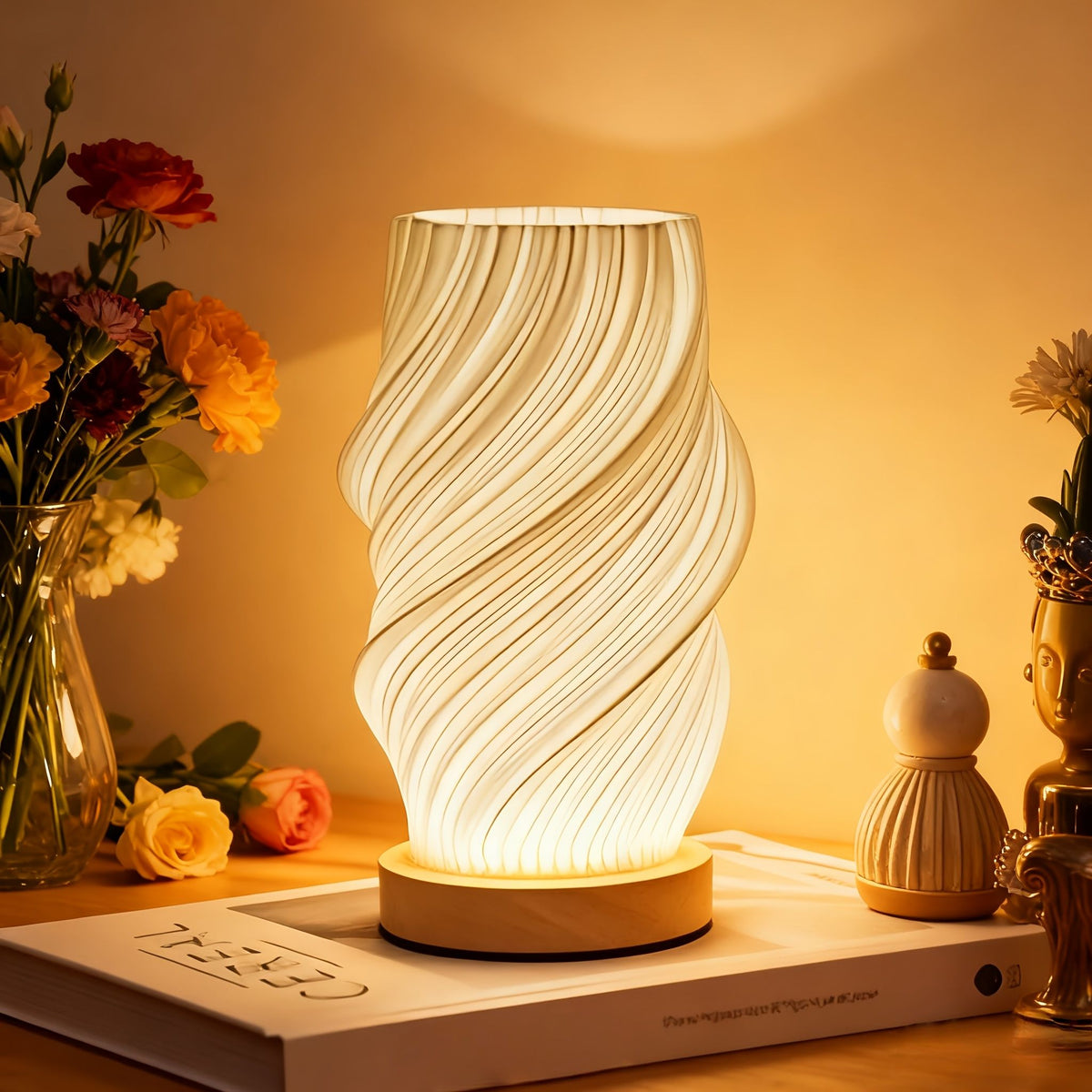 3D Printed Vase Night Light with Wooden Base