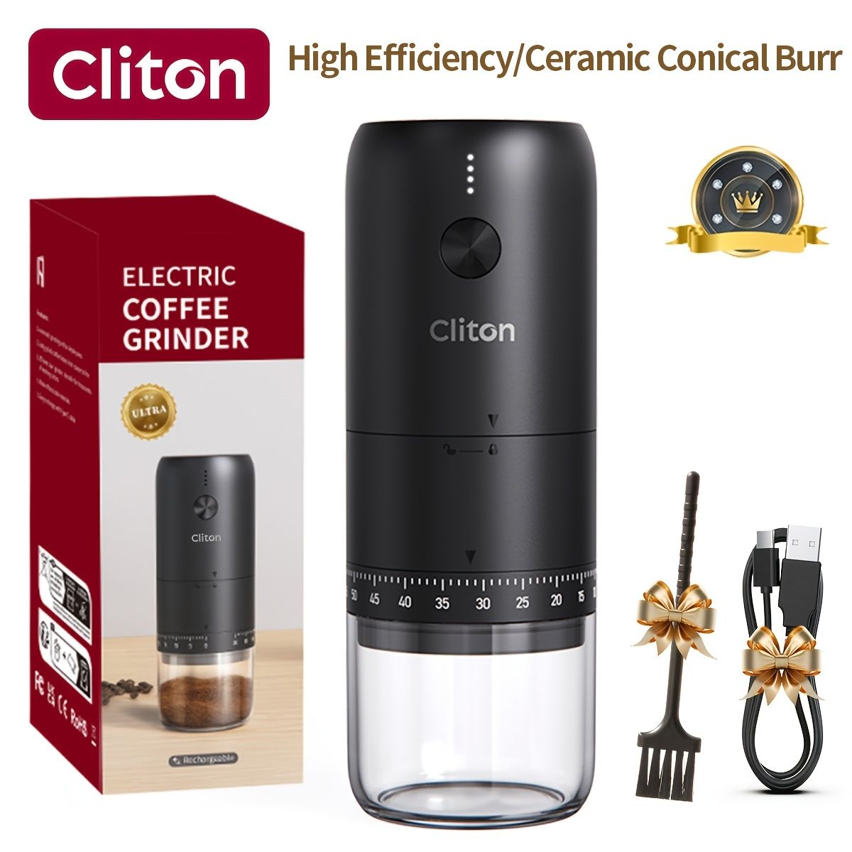 Rechargeable Portable Burr Coffee Grinder with Adjustable Settings