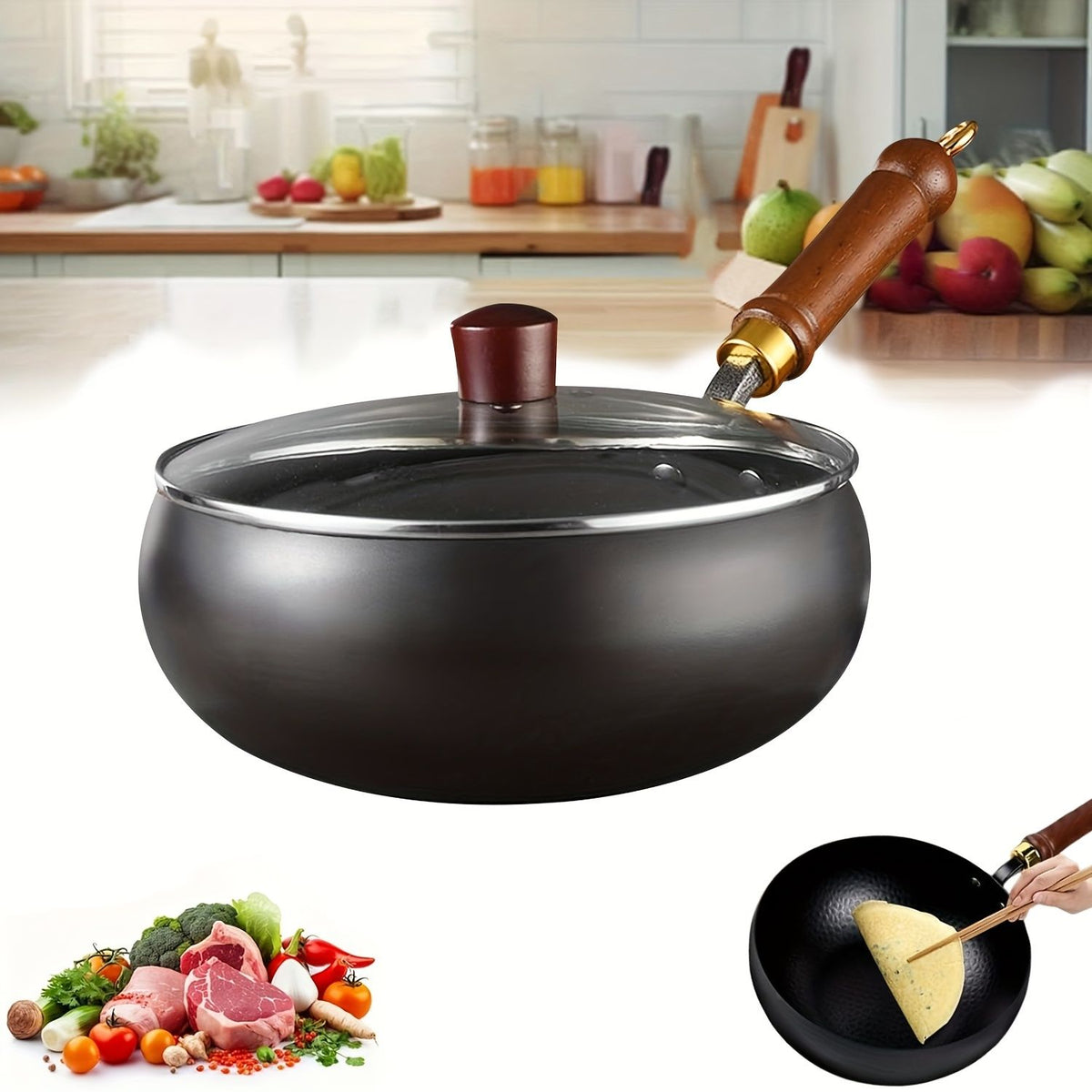 Japanese Large-Bellied Non-Stick Wok with Heat-Resistant Handle