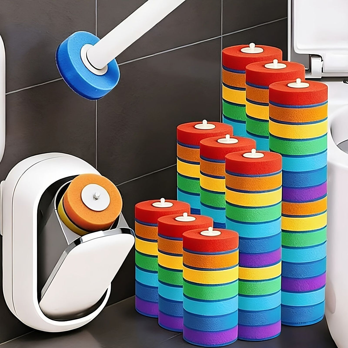 Automatic Opening Toilet Brush System with 28 Refill Heads