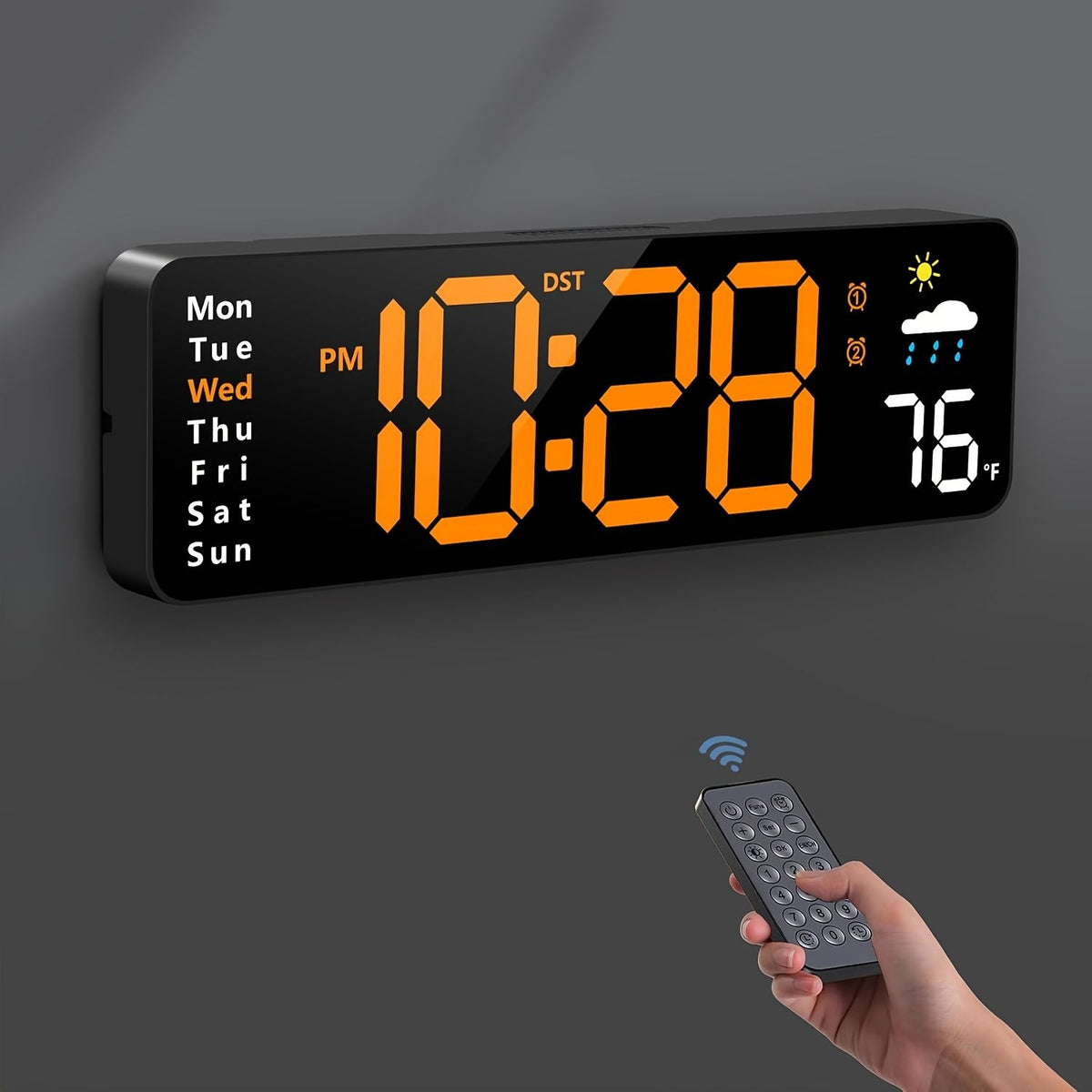 11" Digital Wall Clock with Remote RGB Backlight Alarm