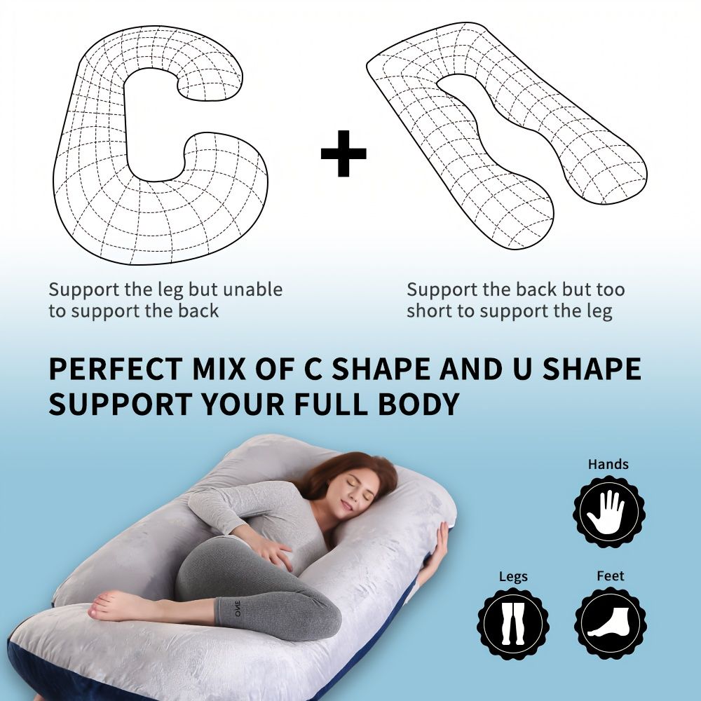 60 Inch J-Shaped Full Body Maternity Pillow with Velvet Pillowcase