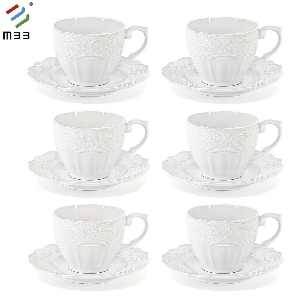12-Piece Embossed New Bone China Coffee Cup and Saucer Set