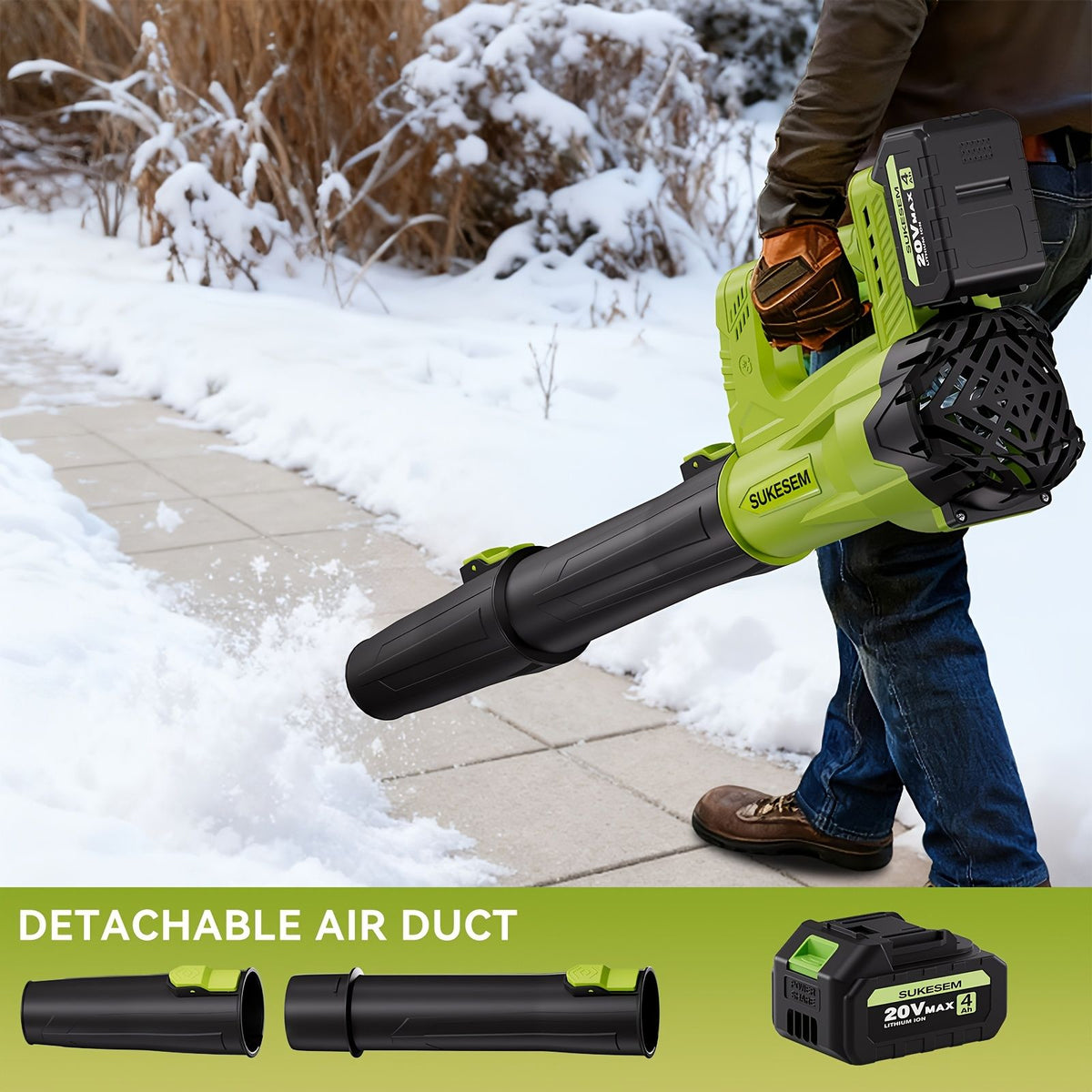 Cordless Electric Snow Blower 20V 4.0Ah Battery Handheld