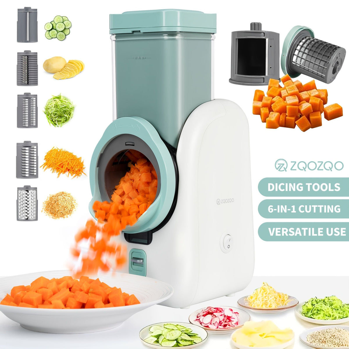 6-in-1 Electric Powered Cheese Grater Food Dicer Slicer