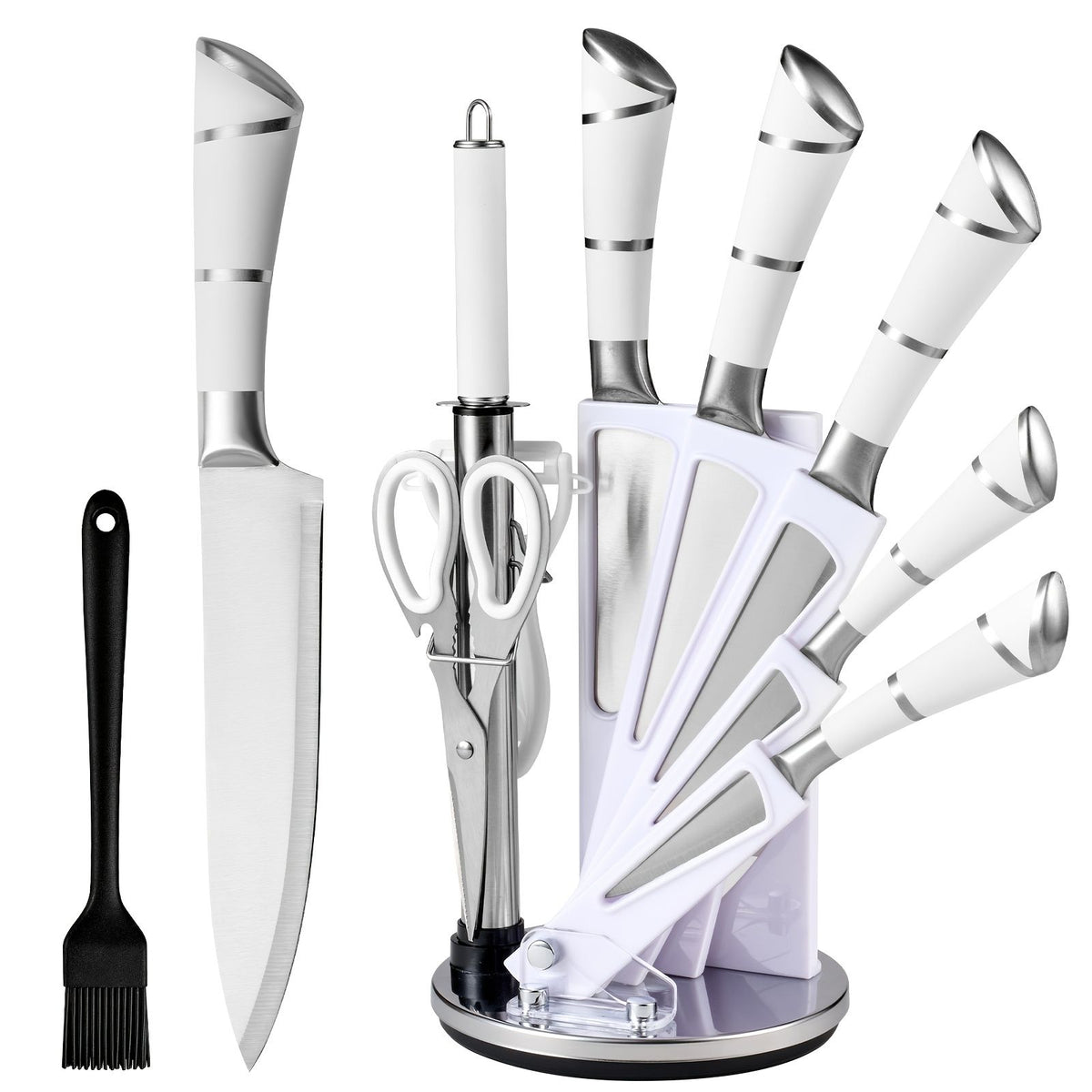 9 Piece Kitchen Knife Set with Built-In Sharpener Block