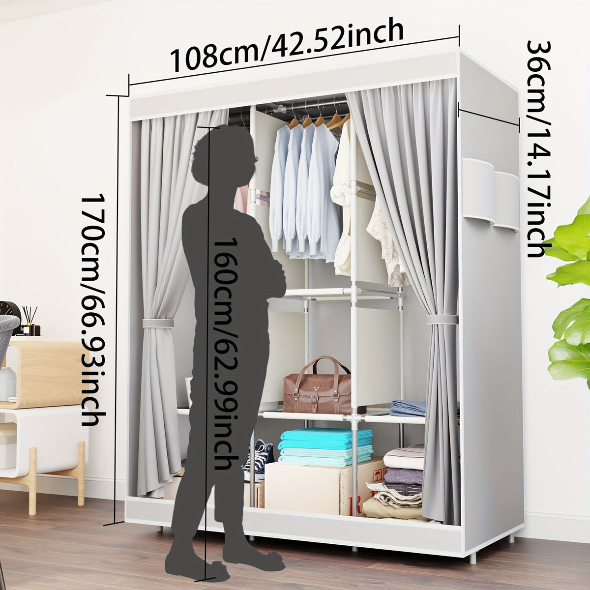 Portable Closet Storage Organizer Wardrobe Rack Shelf