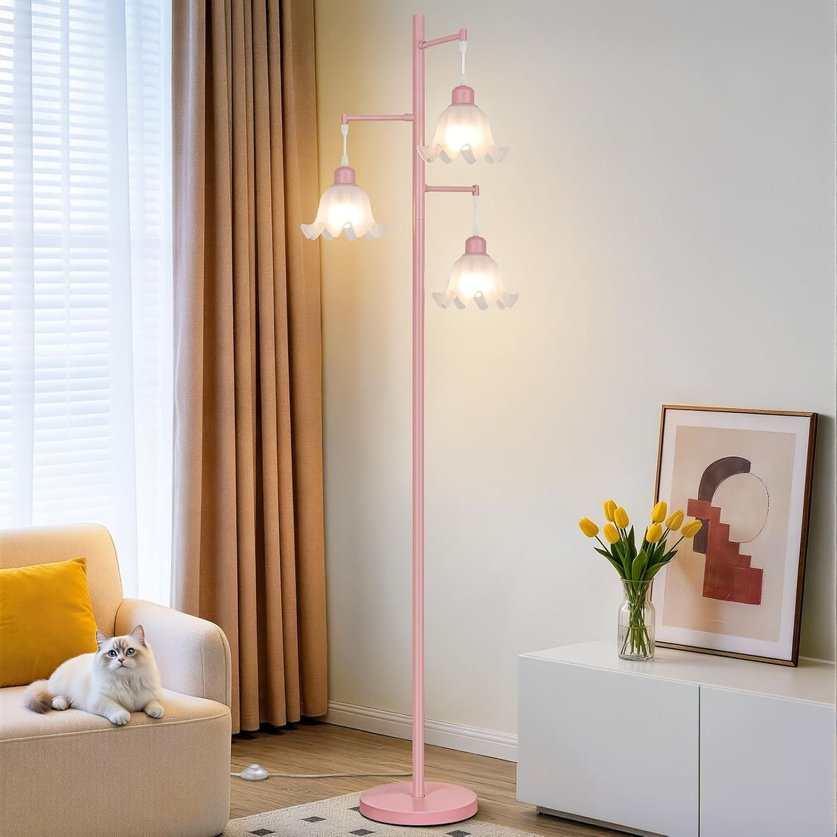 68-Inch 3-Light Flower Floor Lamp with Acrylic Shades and LED Bulbs