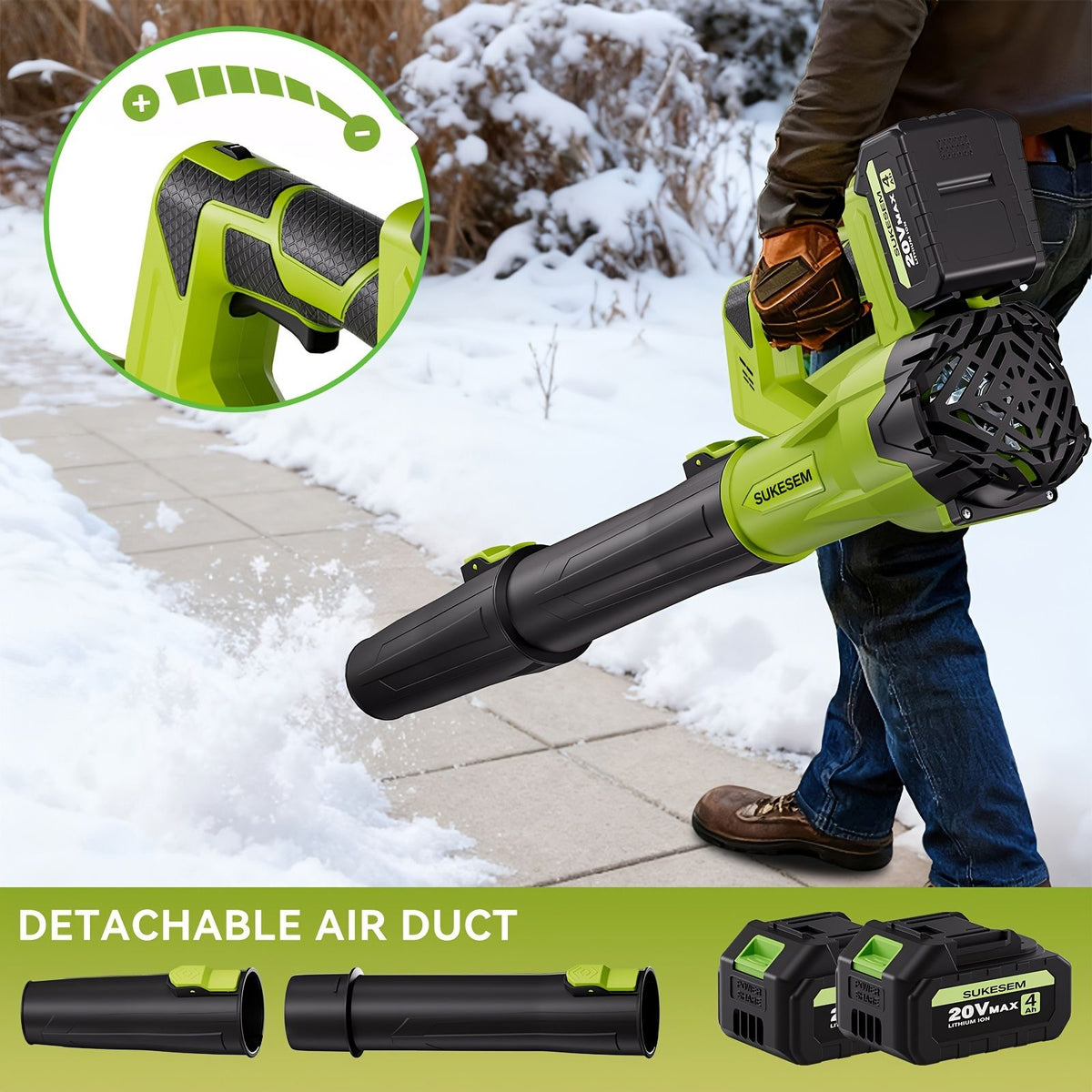 Cordless Electric Snow Blower 20V 4.0Ah Battery Handheld