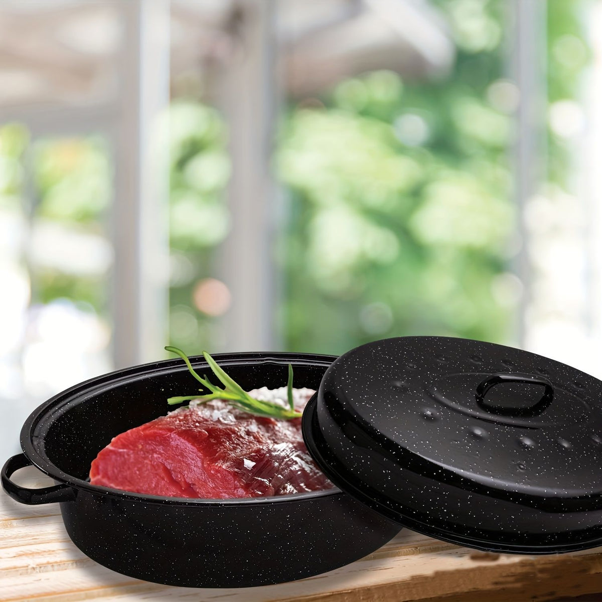 13 Inch Enameled Roasting Pan with Rack