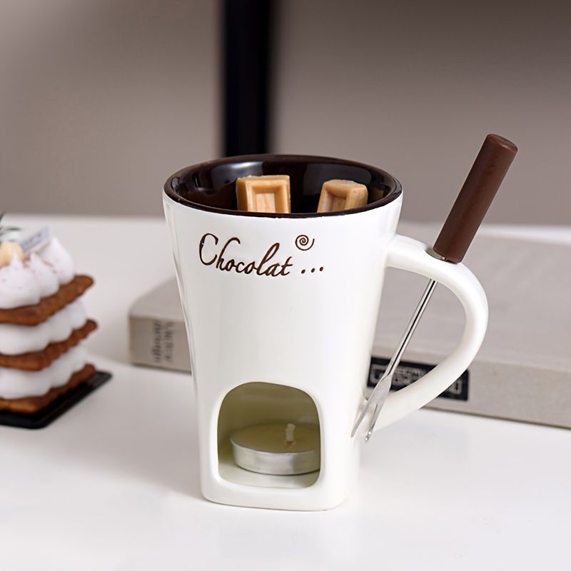 Ceramic Chocolate Melting Pot Set with Fork