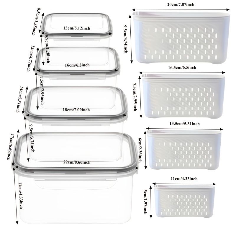8-Piece Fruit Storage Container Set with Drain Baskets