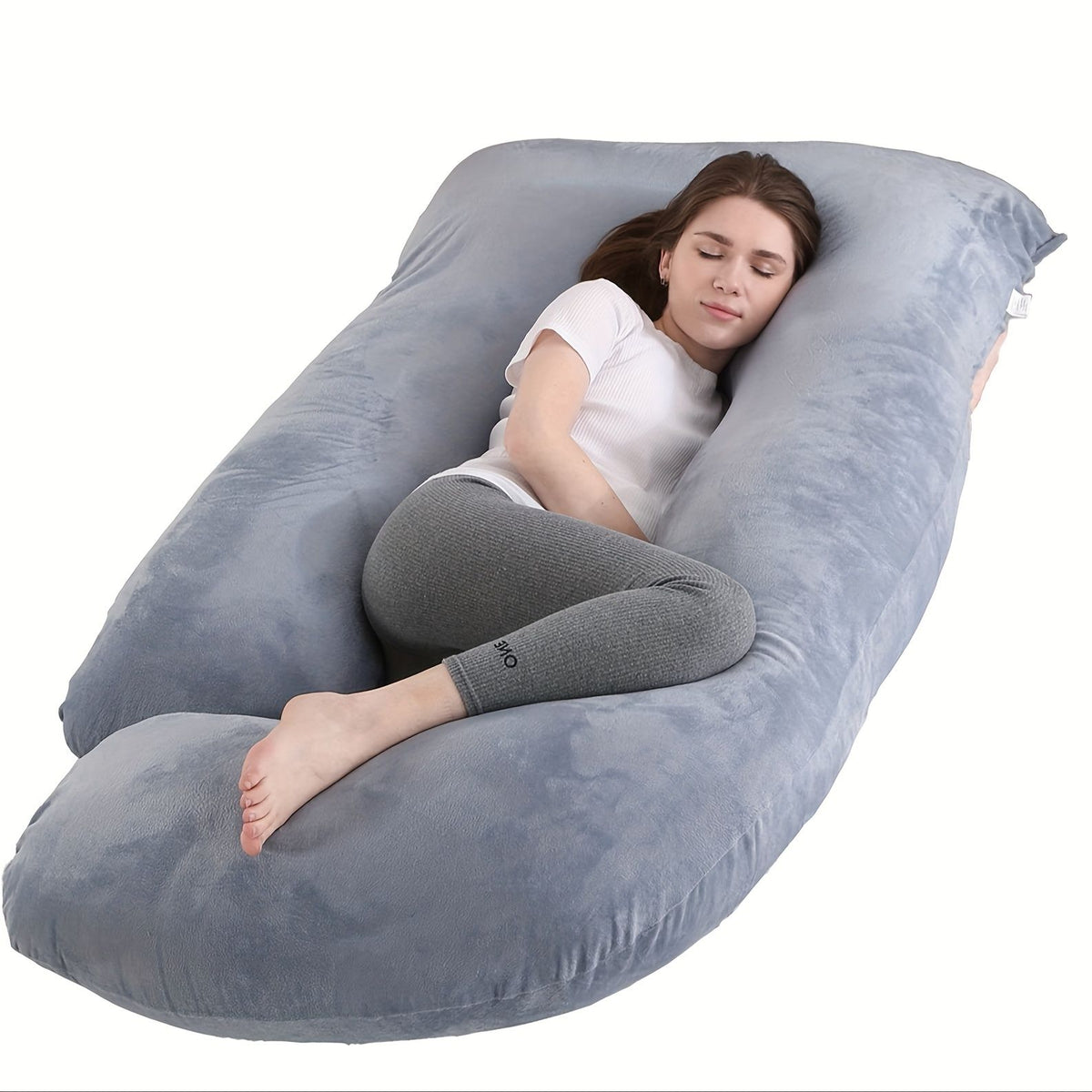 60 Inch J-Shaped Full Body Maternity Pillow with Velvet Pillowcase