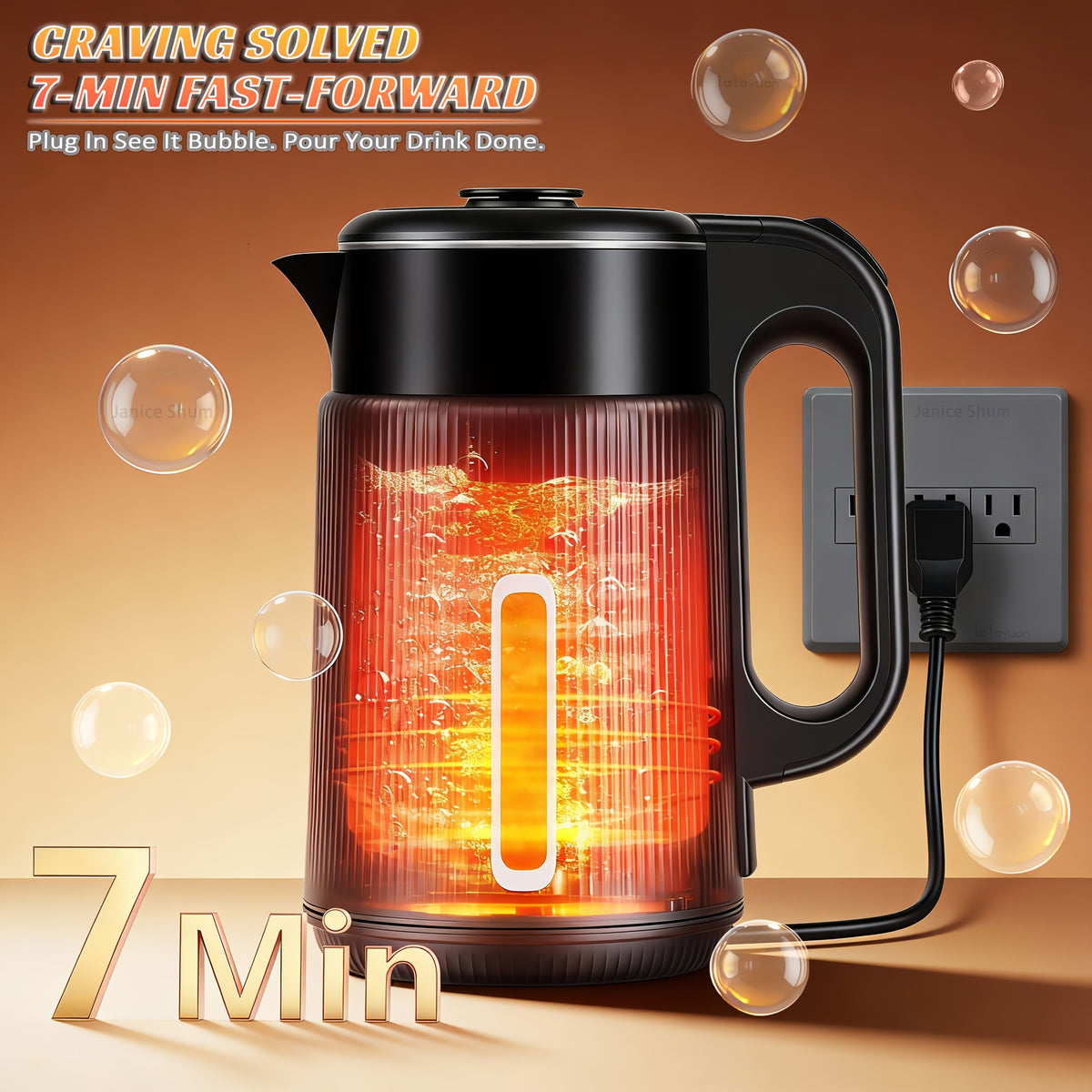 1000W Electric Kettle 1.7L Water Boiler 304 Stainless Steel Double Wall Auto Shut Off