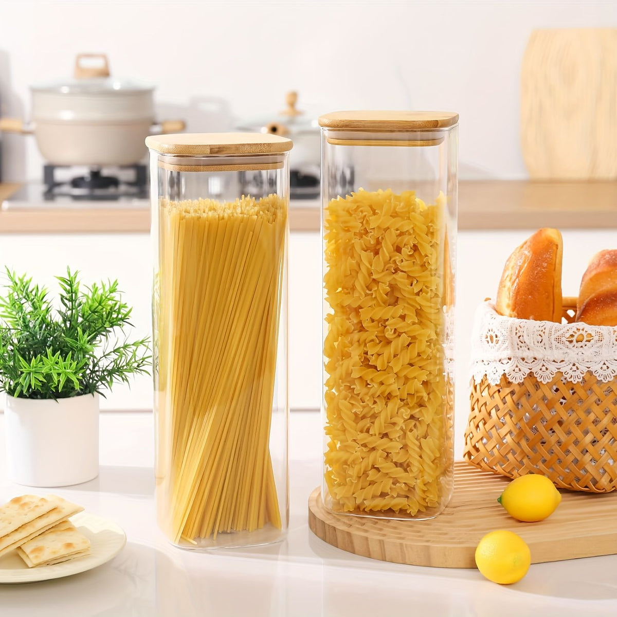 Airtight Borosilicate Glass Pasta Storage Container Set with Flip Lids