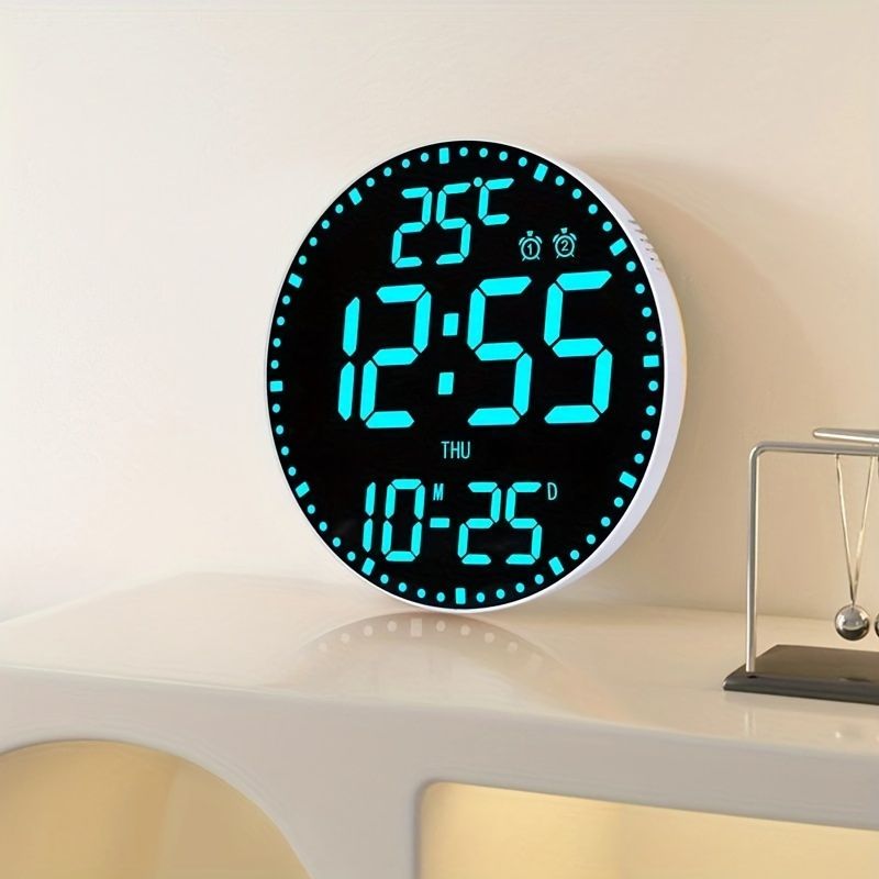 Round LED Mirror Wall Clock with USB Timer for Home and Office