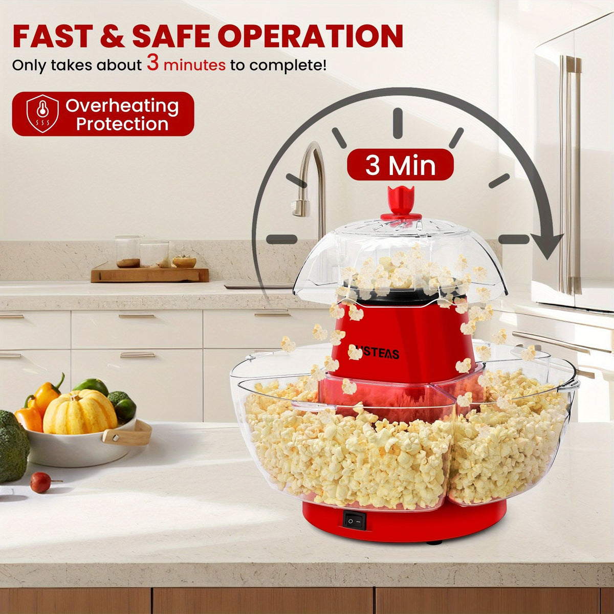 Hot Air Popcorn Machine with 4 Bowls