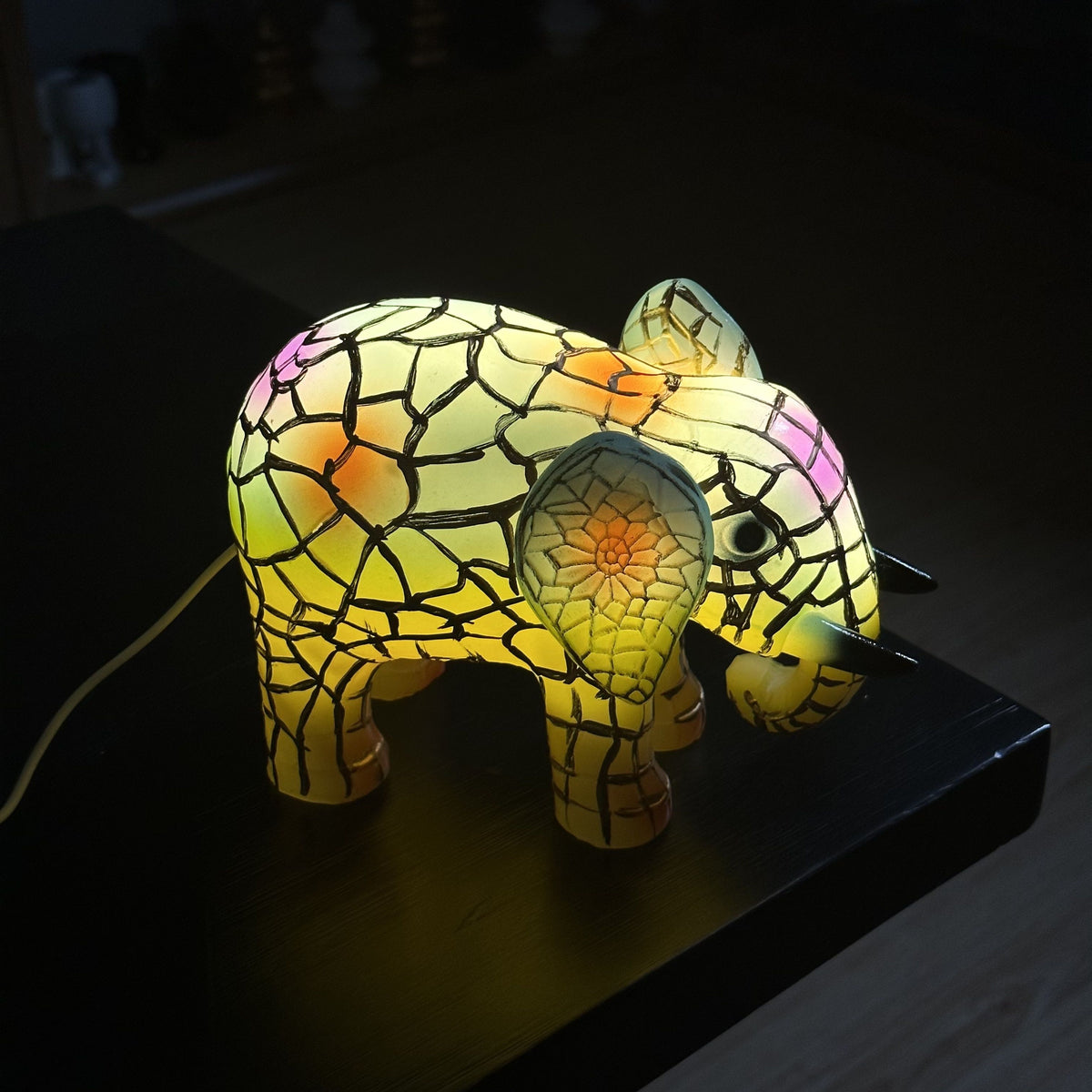 Stained Glass Elephant LED Lamp USB Resin Sculpture