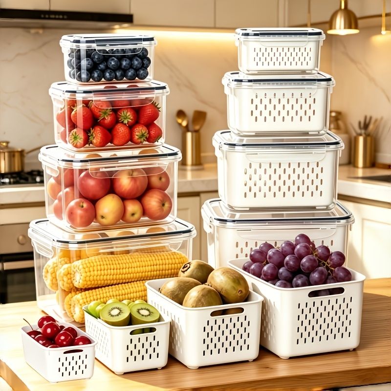 8-Piece Fruit Storage Container Set with Drain Baskets