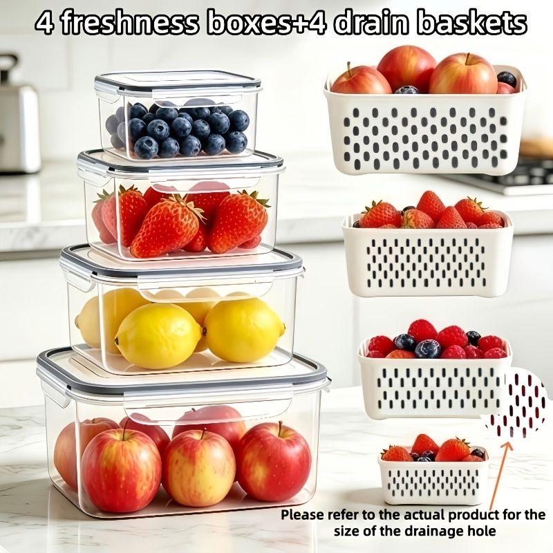 8-Piece Fruit Storage Container Set with Drain Baskets