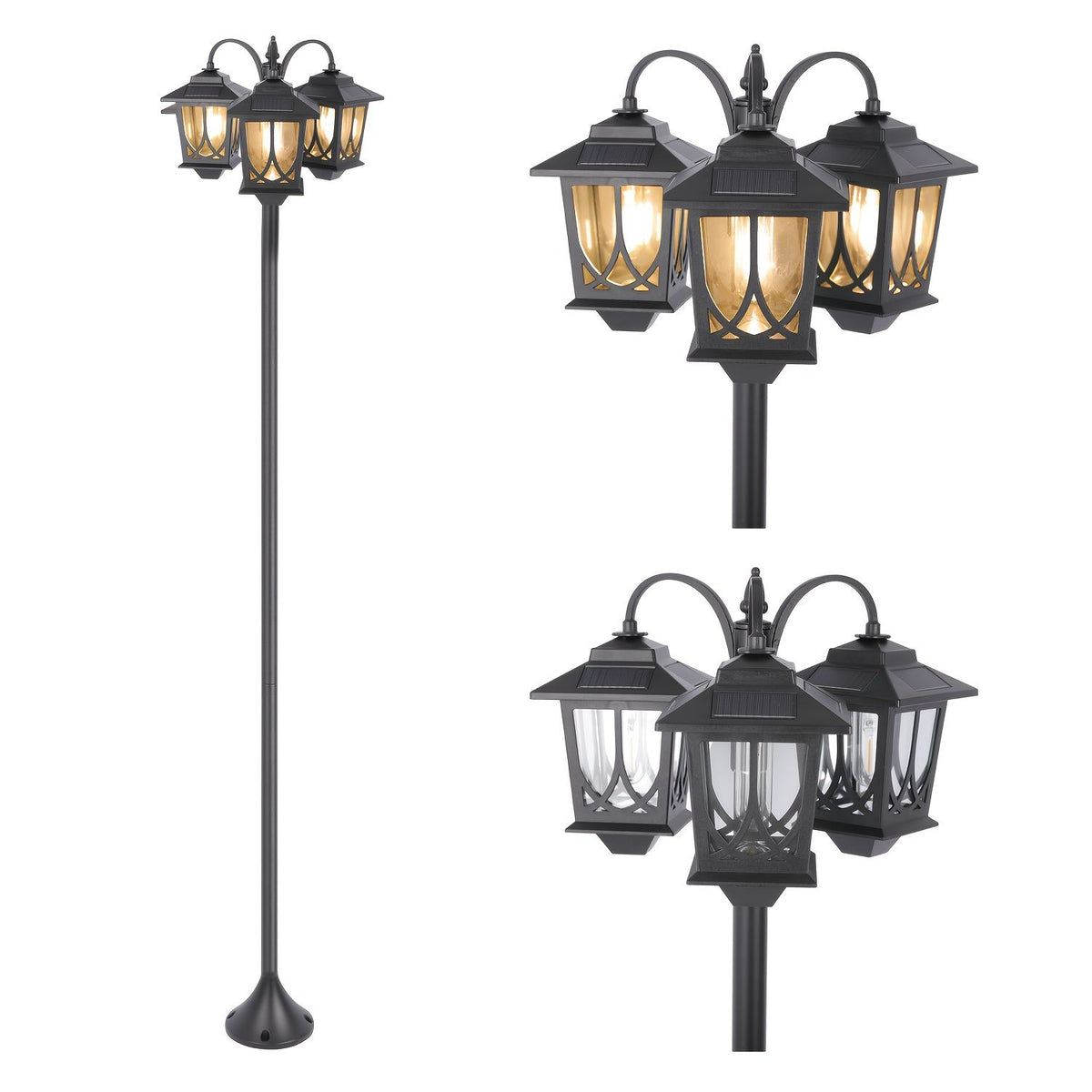 3-Headed Solar Outdoor Post Light 73 Inch Dusk to Dawn