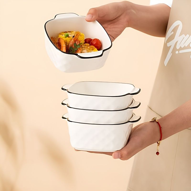Square Ceramic Baking Dishes Set of 3 with Handles