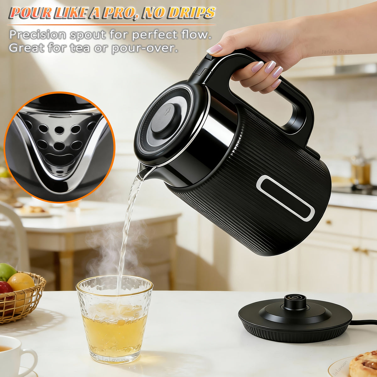1000W Electric Kettle 1.7L Water Boiler 304 Stainless Steel Double Wall Auto Shut Off