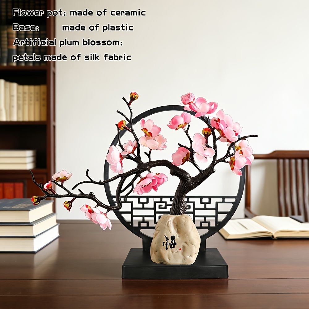 Artificial Plum Blossom Bonsai with Vase and Screen Base