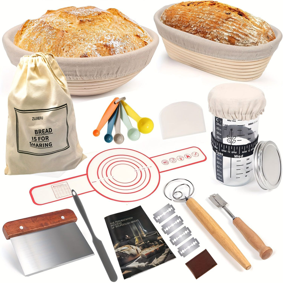 Sourdough Bread Making Kit with Proofing Baskets and Jar