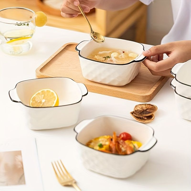 Square Ceramic Baking Dishes Set of 3 with Handles