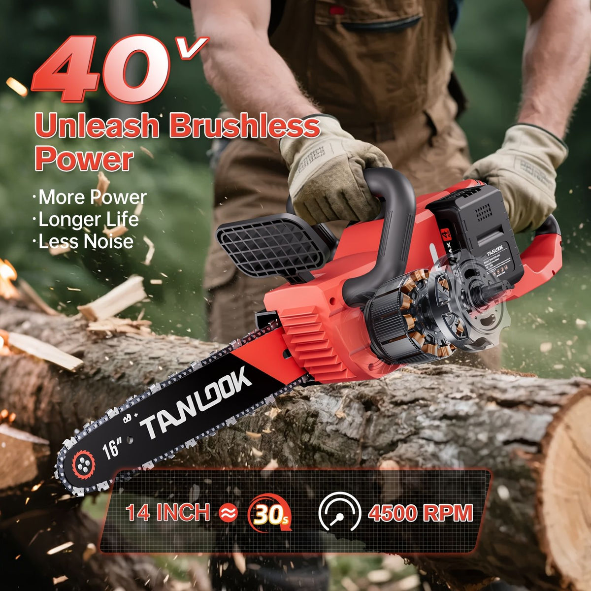 16-Inch Brushless Cordless Chainsaw with 2 Batteries