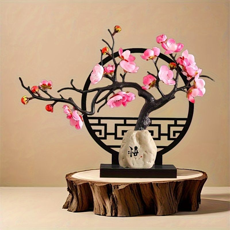 Artificial Plum Blossom Bonsai with Vase and Screen Base