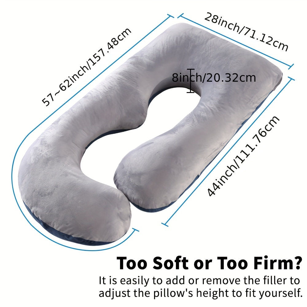 60 Inch J-Shaped Full Body Maternity Pillow with Velvet Pillowcase