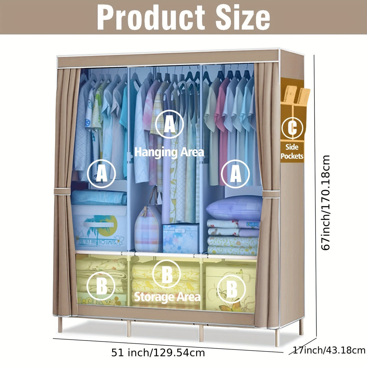 Portable Closet Storage Organizer Wardrobe Rack Shelf