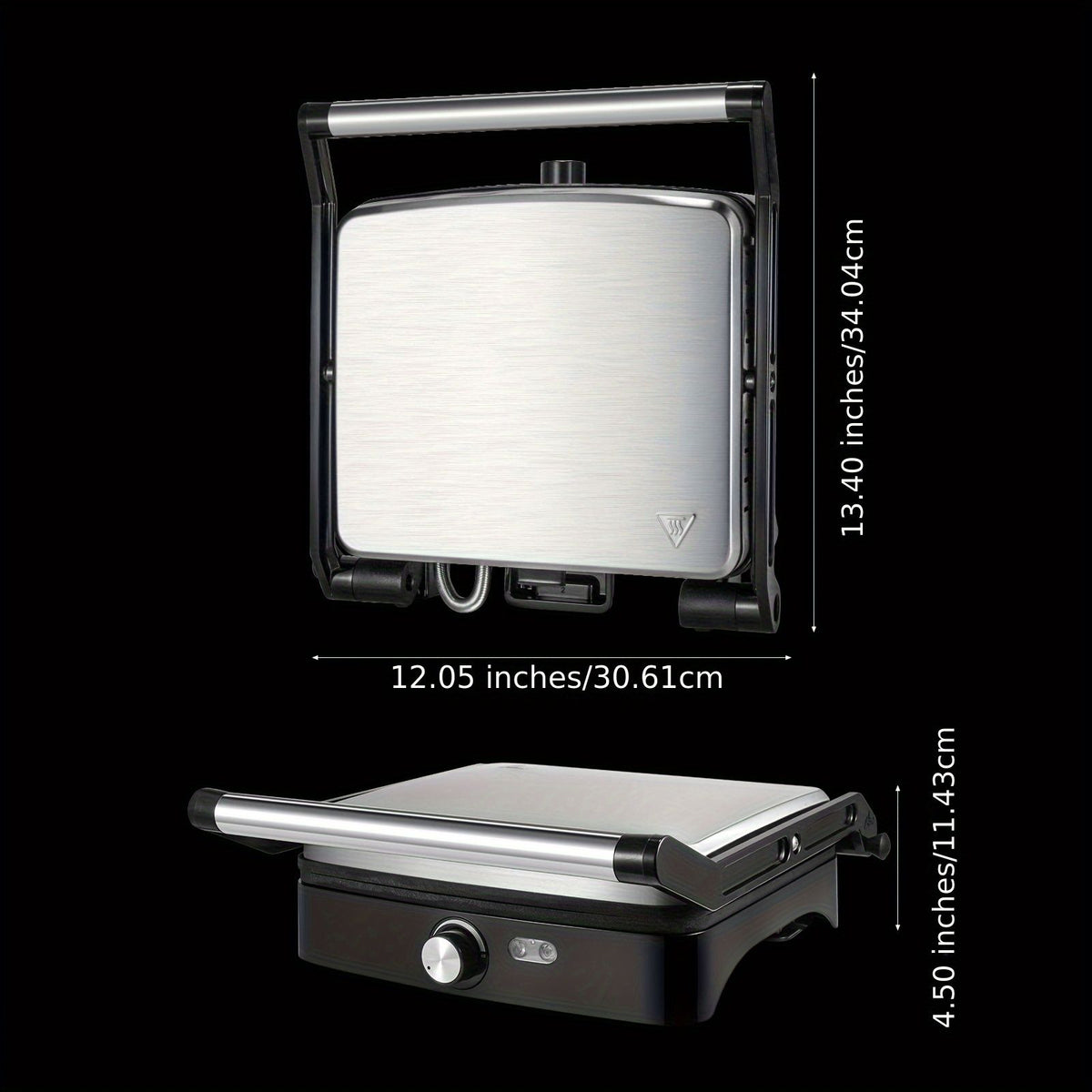 1200W Nonstick Sandwich Maker Grill with Adjustable Temperature