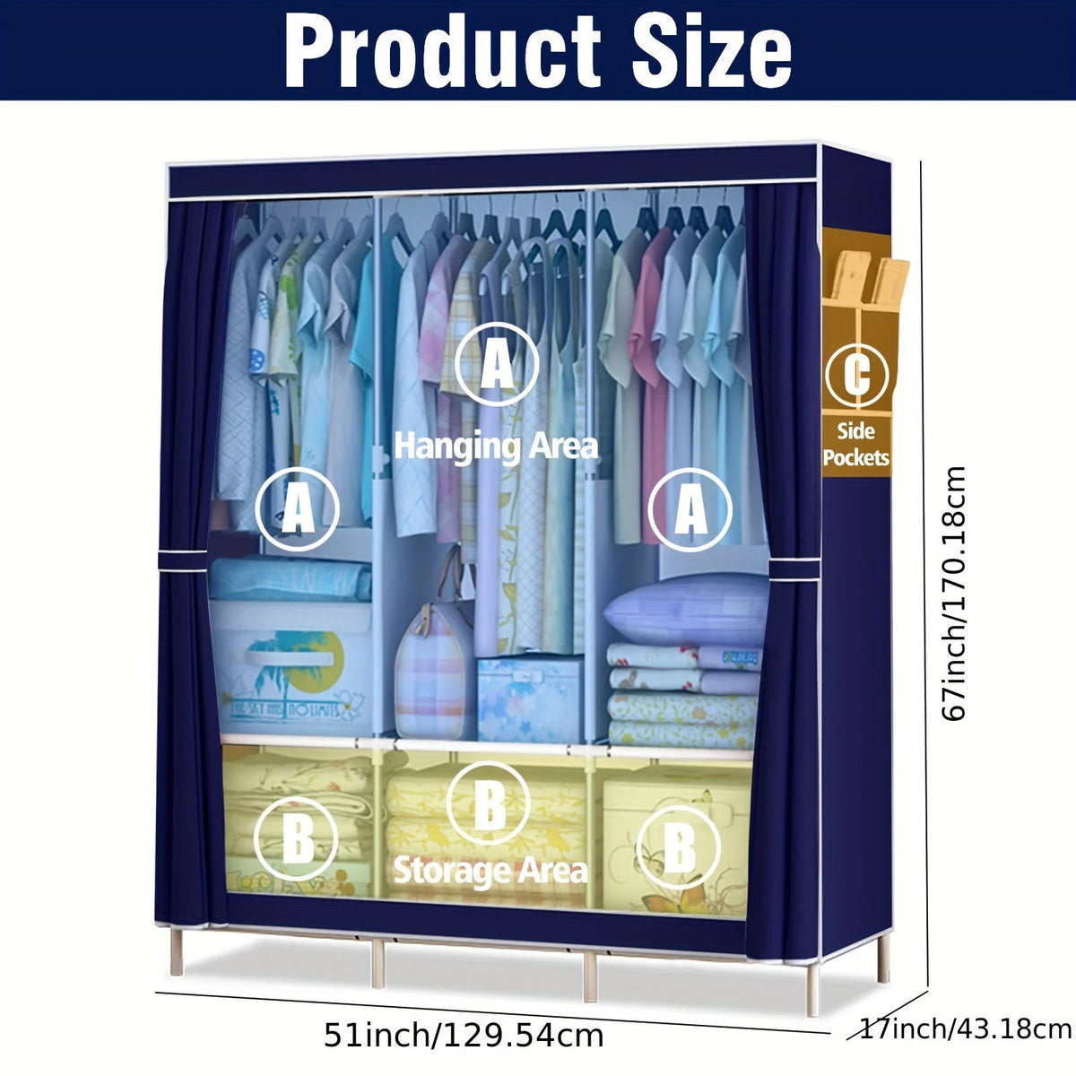Portable Closet Storage Organizer Wardrobe Rack Shelf