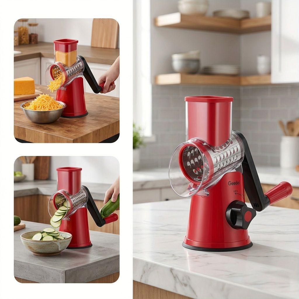 Crank 3-Blade Cheese and Vegetable Grater with Suction Base