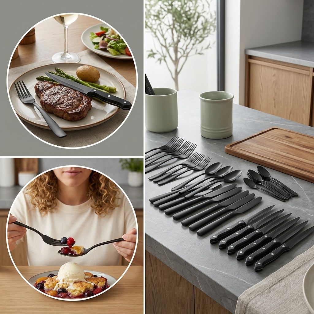 48-Piece Black Stainless Steel Flatware Set with Steak Knives