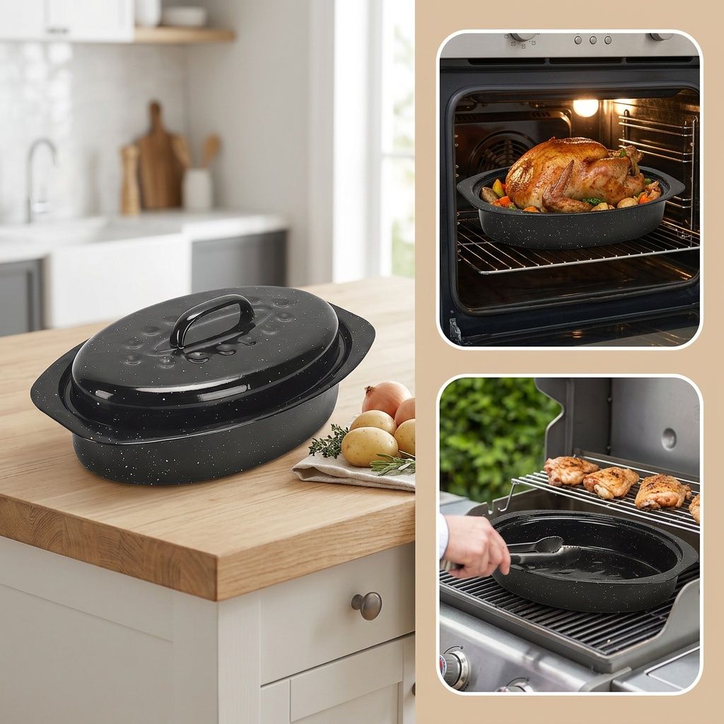 13 Inch Enameled Roasting Pan with Rack