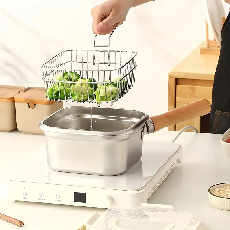 Stainless Steel Deep Frying Pan with Clip