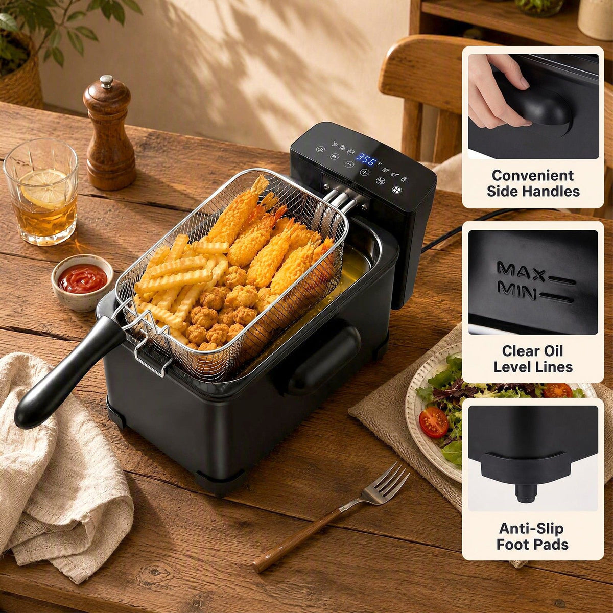 1700W Electric Deep Fryer with 3.2-Quart Basket and Viewing Window